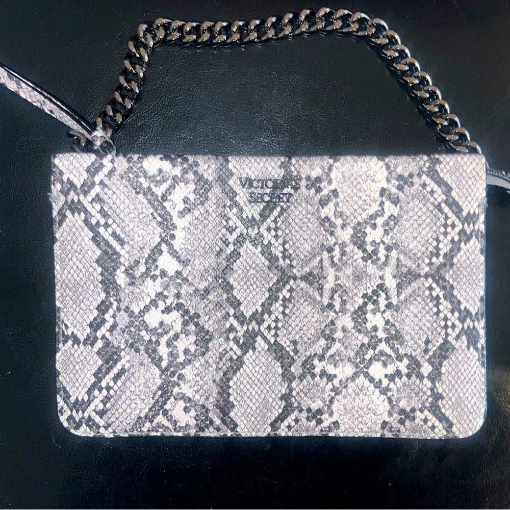 Victoria's Secret Snakeskin Print Faux Leather w/ Zipper Clutch Tote Bag